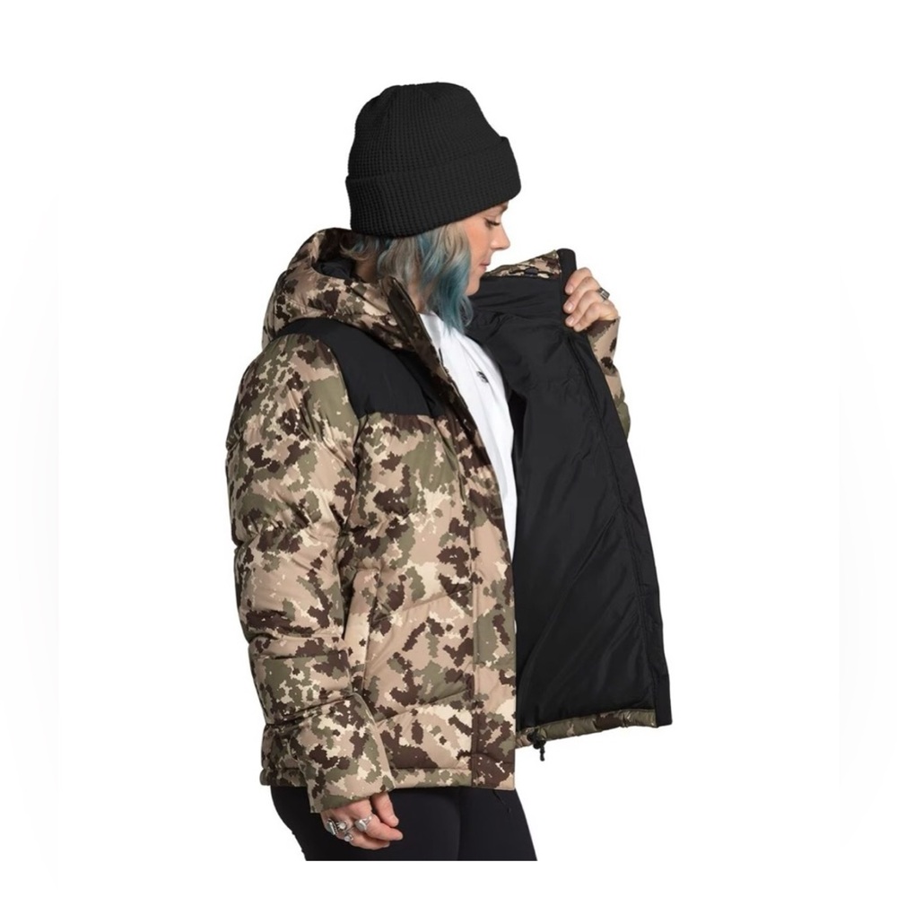 THE NORTH FACE Women Balham Down Jacket Burnt Olive Green Digi Topo Print Medium - Picture 2 of 3
